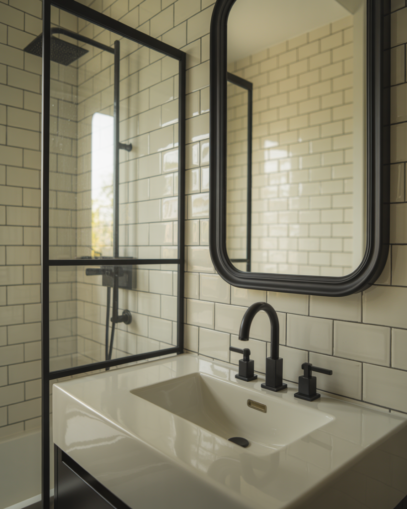 15 White Bathroom Ideas That Will Make Your Space Feel Like a Luxe Spa (Without Trying Too Hard) 8 White Tiles Black Contrast