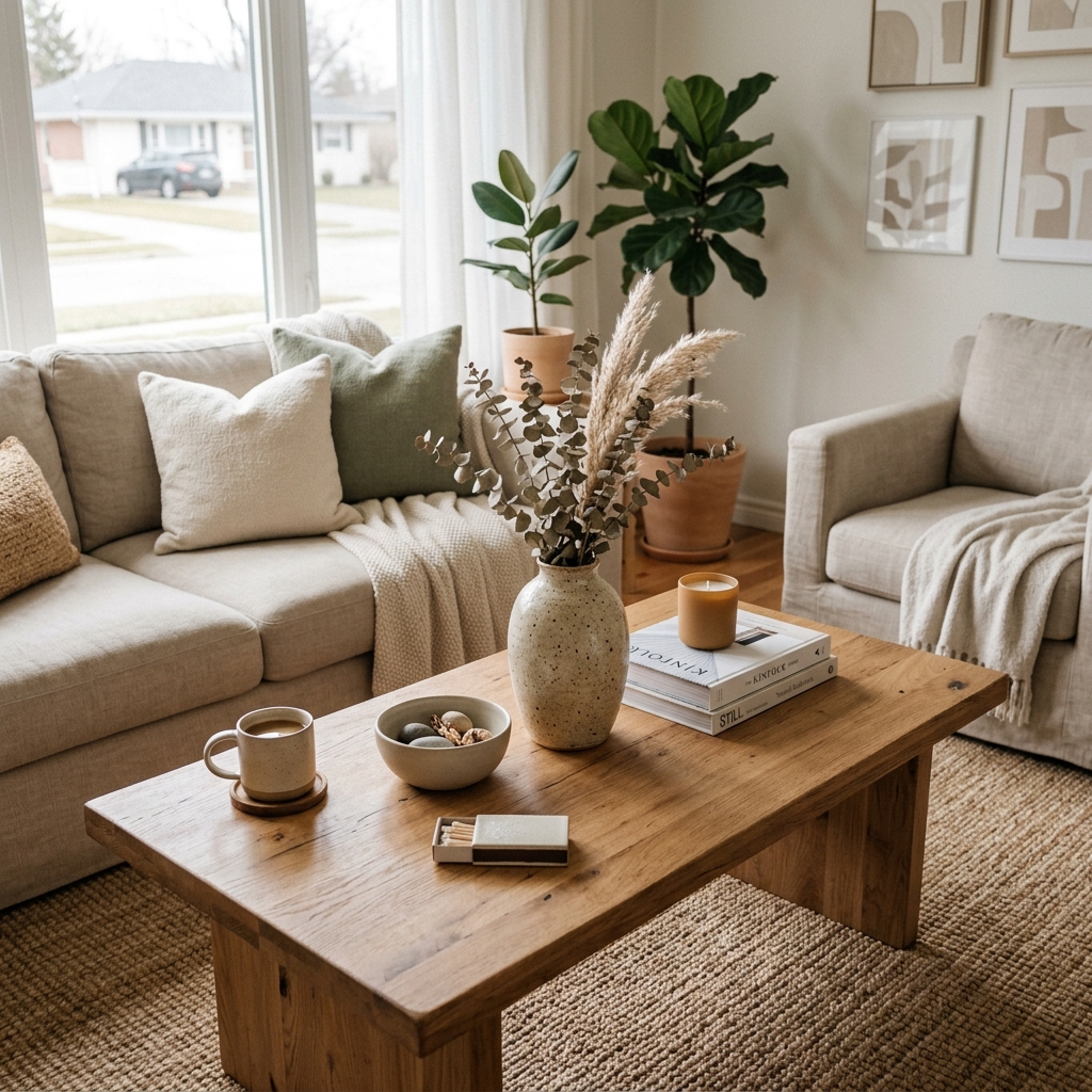 14 Neutral Living Room Ideas That Feel Expensive (But Totally Livable) 6 Wooden Coffee Table Ceramic Deco