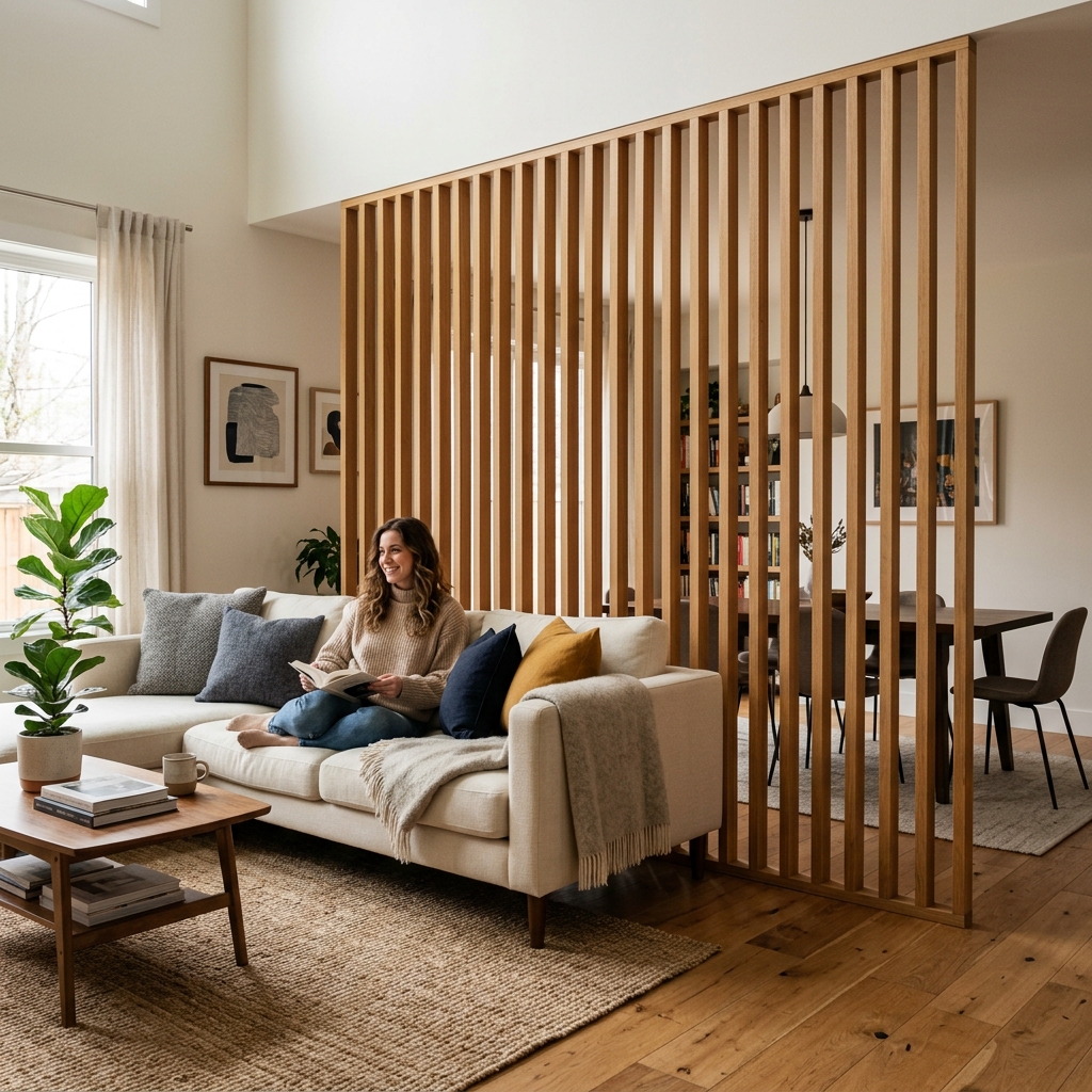 15 Living Room Divider Ideas That Will Instantly Upgrade Your Space (And Yes, You’ll Want Them All) 4 Wooden Slat Divider
